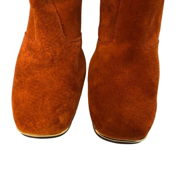 SOLD Vintage 60s Retro Burnt Orange Suede Leather Square Toe Chunky Heel Boots - Picture 4 of 12